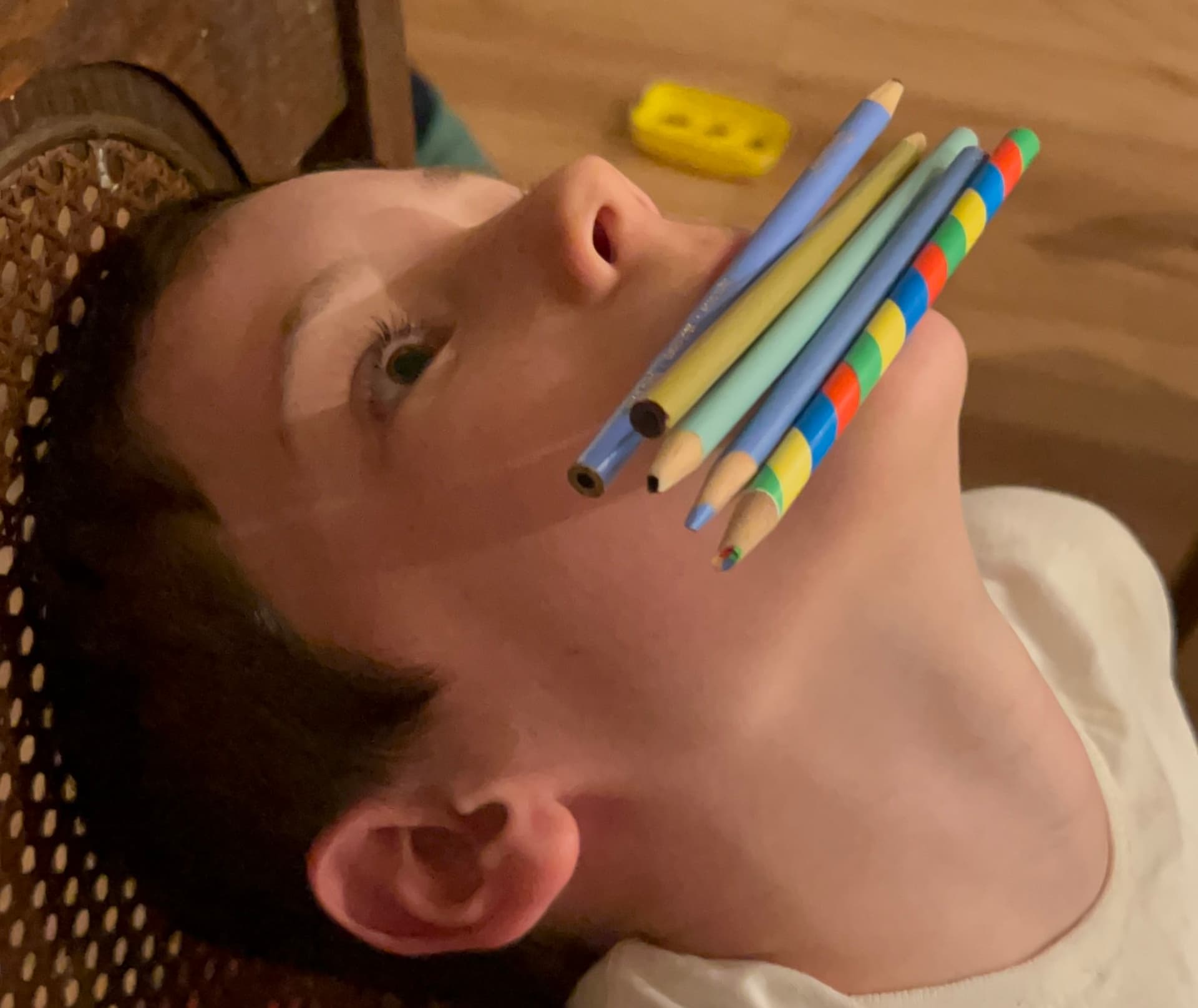 Most Pencils Balanced on the Chin